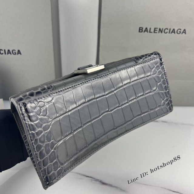 Balenciaga專櫃爆款碳灰鱷魚紋銀扣手提女包 巴黎世家原廠S號Hourglass沙漏包 款號：8895 fyj1187